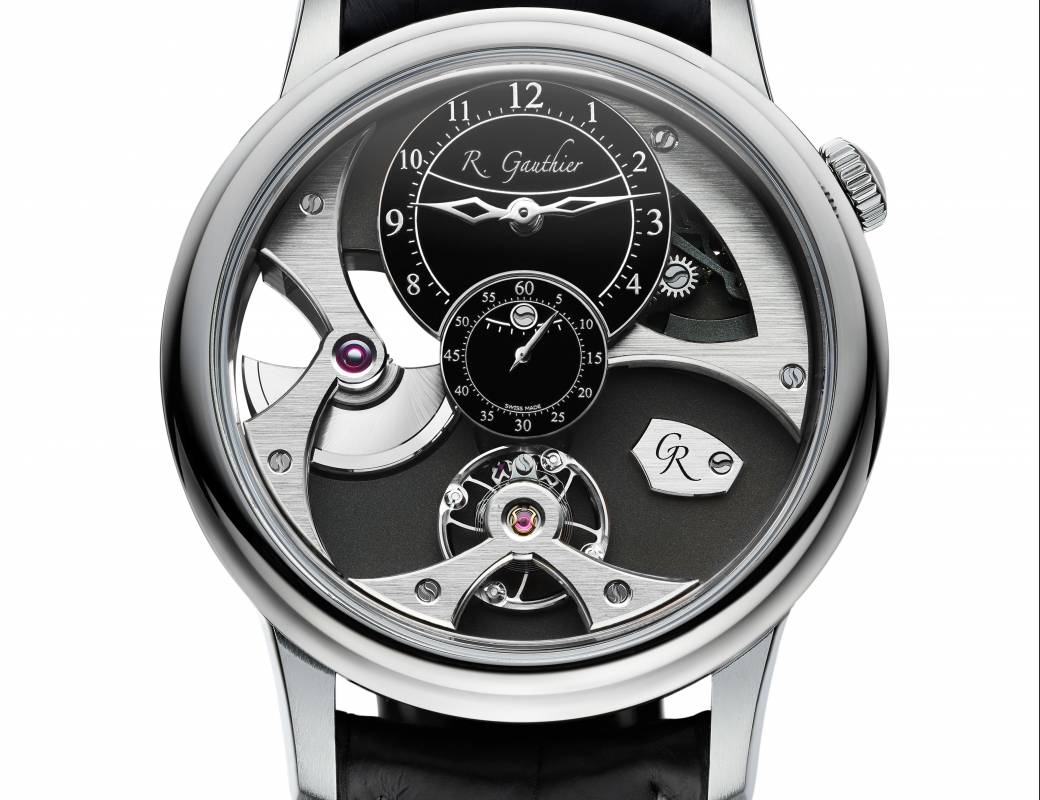 Romain Gauthier Insight Micro-Rotor Natural Titanium black enamel dial leather strap 3