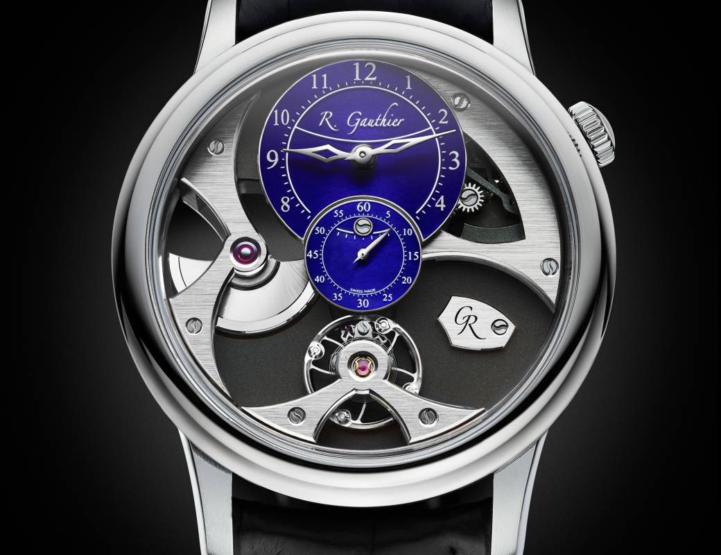 Romain Gauthier Insight Micro-Rotor Natural Titanium blue enamel dial leather strap 1