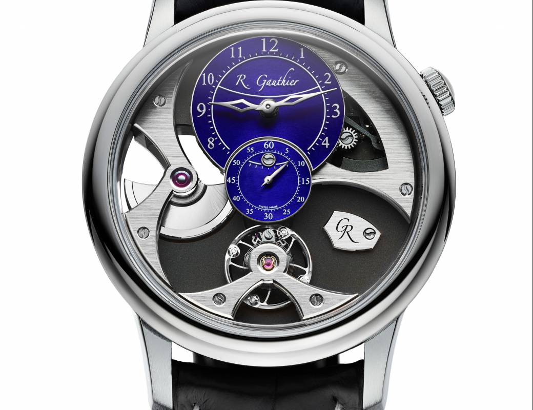 Romain Gauthier Insight Micro-Rotor Natural Titanium blue enamel dial leather strap 3